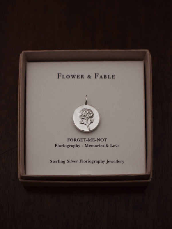 Forget Me Not Coin Charm - Sterling Silver