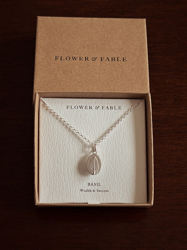 Basil Flower Medal Charm with Belcher chain necklace