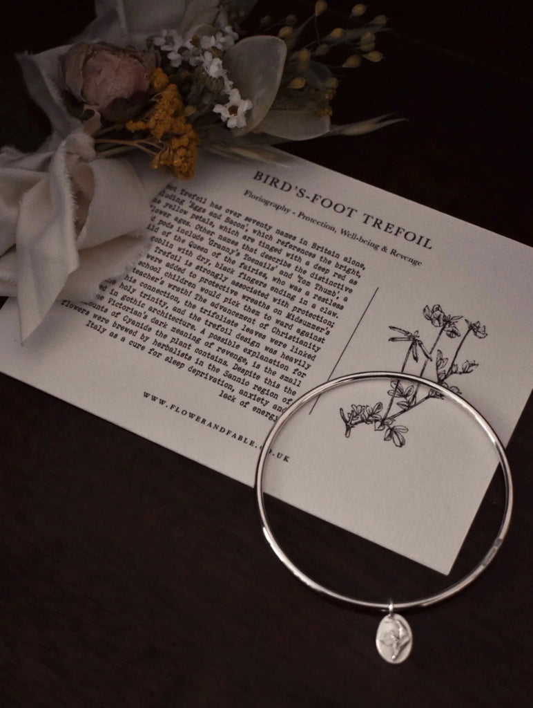 Sterling Silver Bangle - Bird's-Foot Trefoil Charm