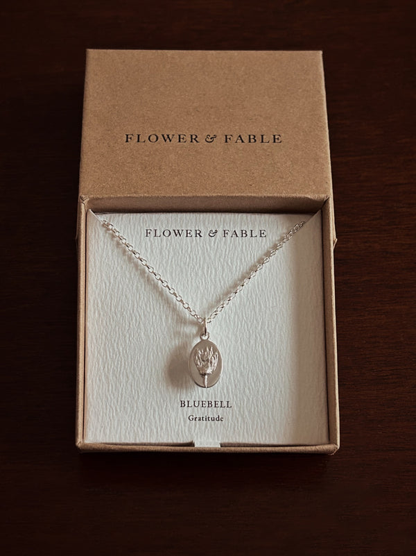 Bluebell Flower Medal Charm with Belcher chain necklace