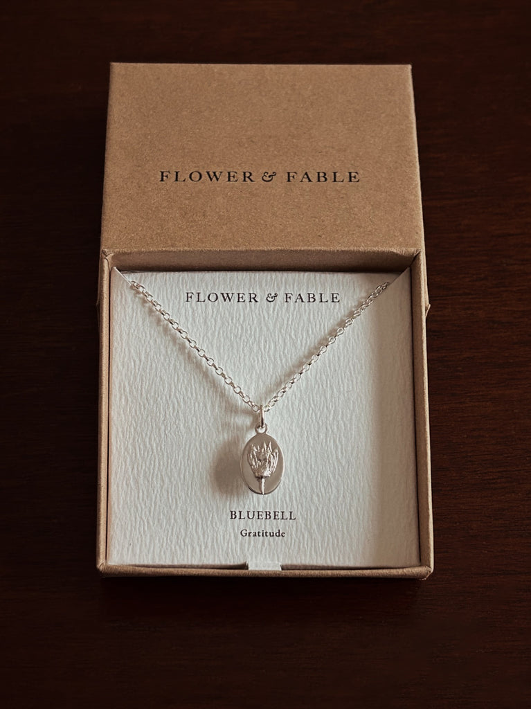 Bluebell Flower Medal Charm with Belcher chain necklace