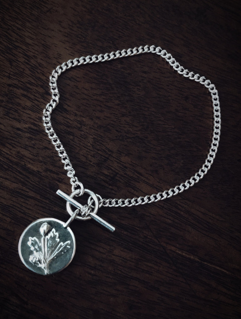 Cinquefoil Curb T-Bar Bracelet Sterling Silver
