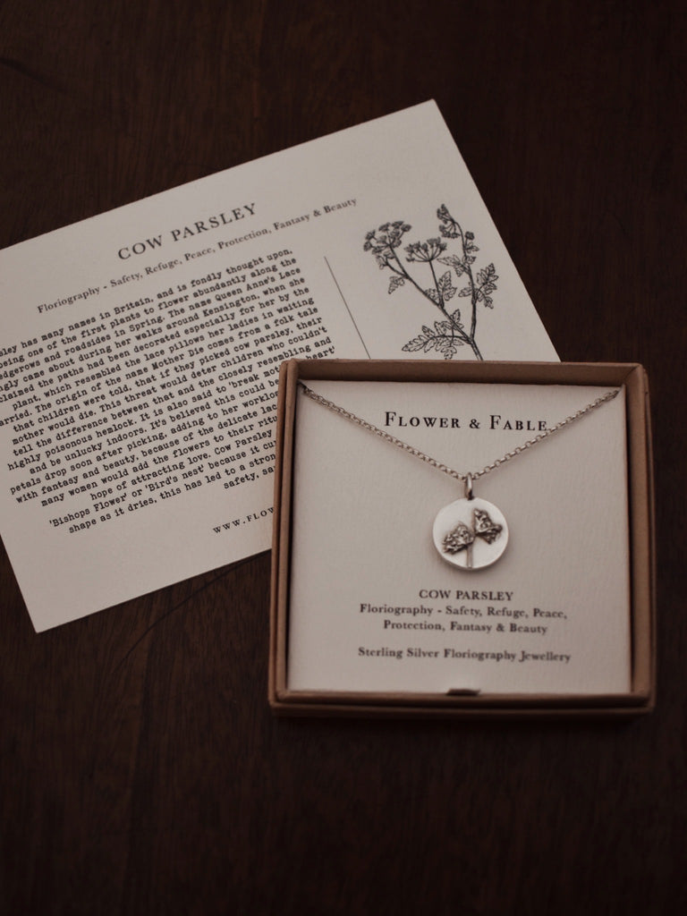 Cow Parsley Coin Charm Necklace - Sterling Silver