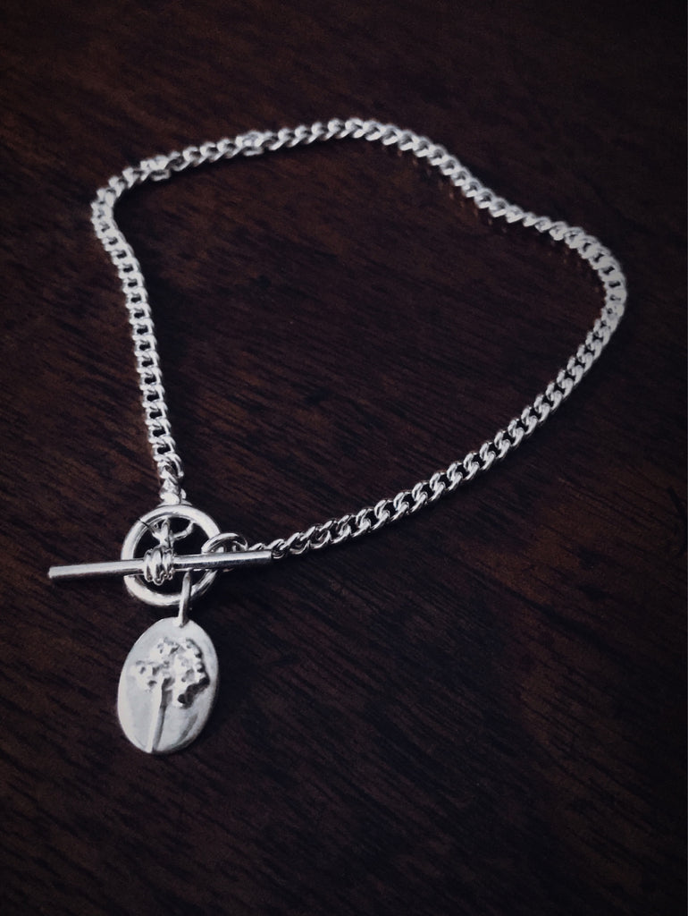 Sterling Silver Curb T Bar Charm Bracelet
