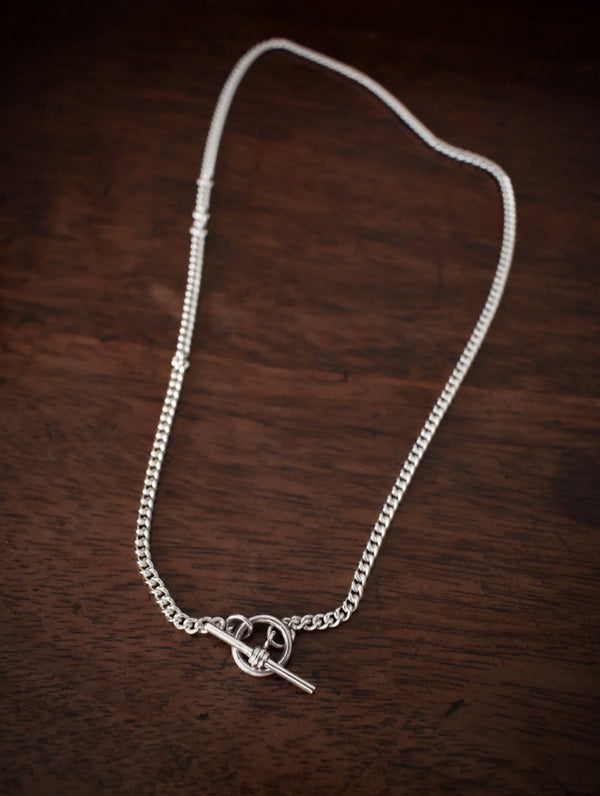 Sterling Silver Curb T-Bar Necklace