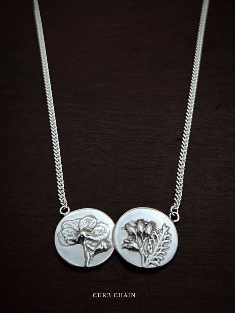 Double Coin Curb Chain Necklace - Sterling Silver