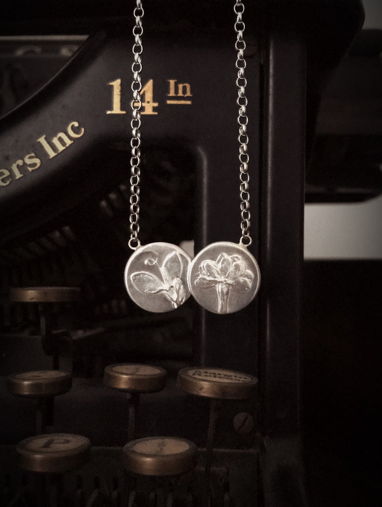 Sterling Silver Double Coin Necklace - Sweet Pea & Primrose Flowers
