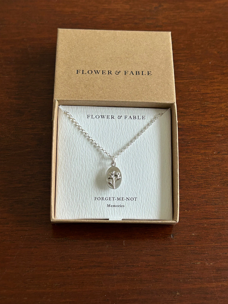 Forget me not Flower Medal Charm with Belcher chain necklace