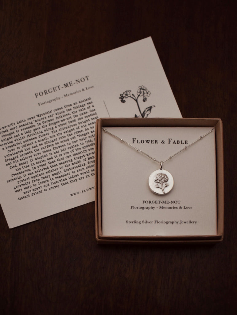 Forget Me Not Coin Charm Necklace - Sterling Silver