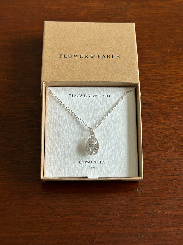 Gypsophila Flower Medal Charm with Belcher chain necklace