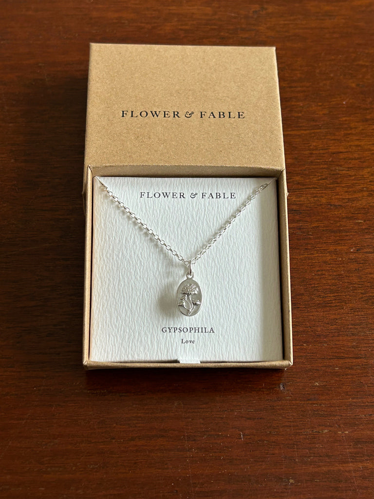 Gypsophila Flower Medal Charm with Belcher chain necklace