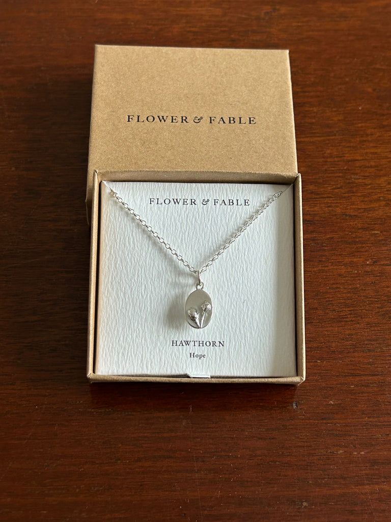 Hawthorn Flower Medal Charm with Belcher chain necklace