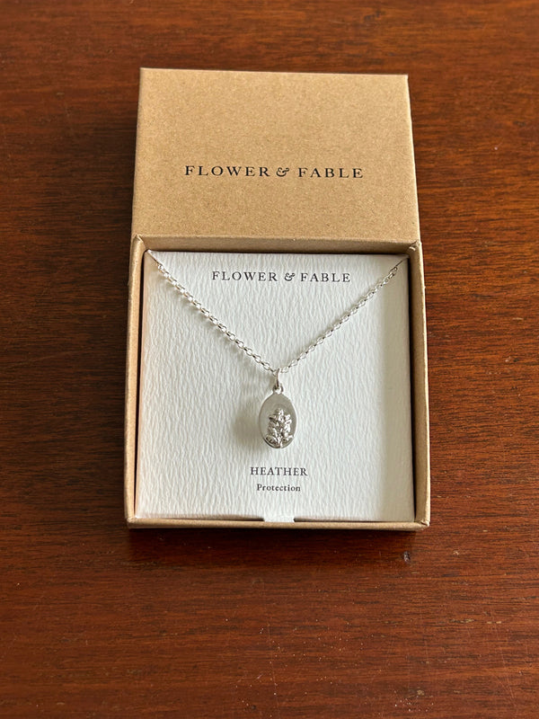 Heather Flower Medal Charm with Belcher chain necklace