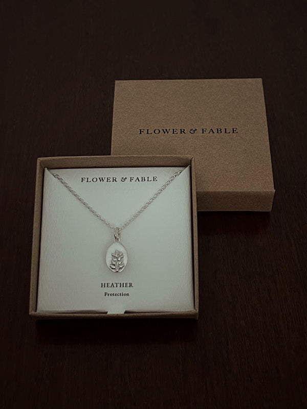 Heather Medal charm, sterling silver with belcher necklace chain in a box