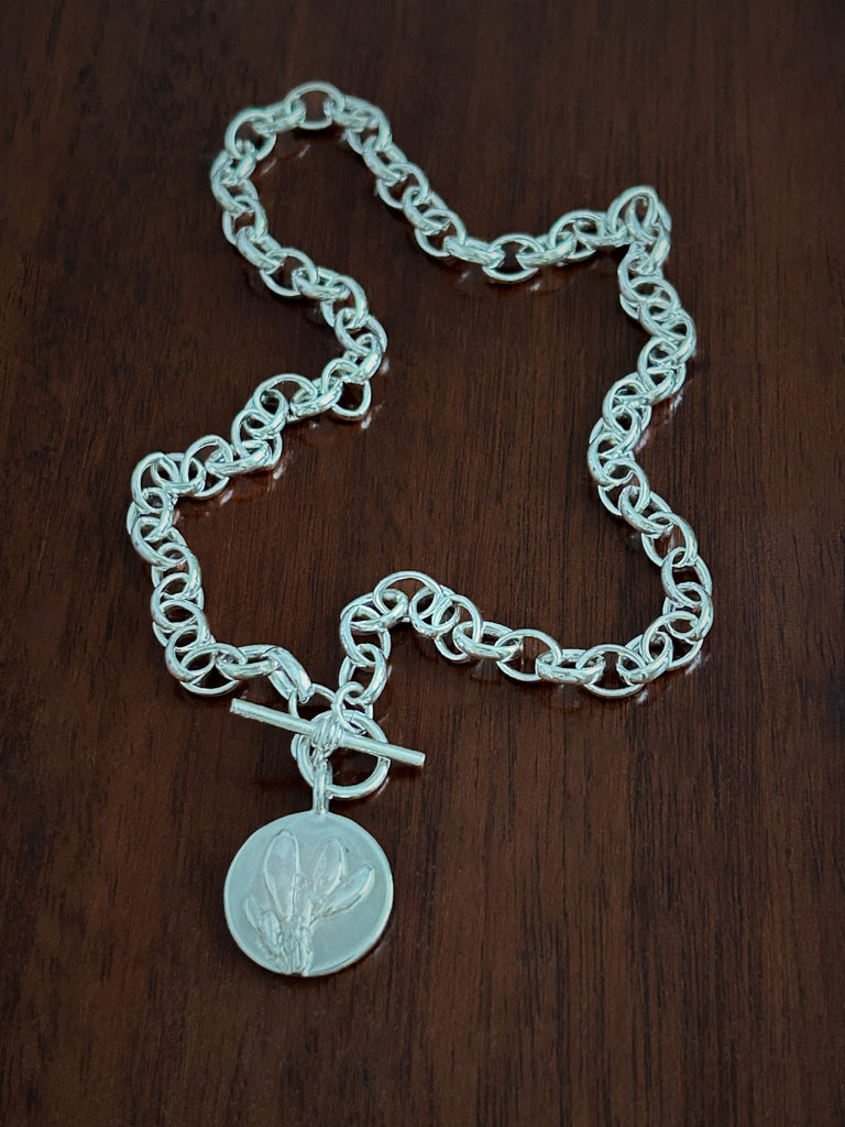 Broom Coin Charm Heavy Belcher T-Bar Necklace - sterling silver