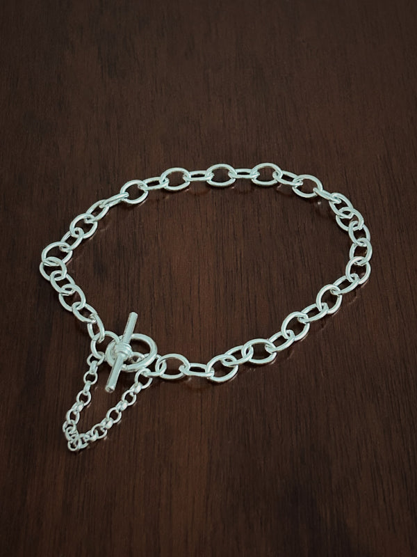 sterling silver trace bracelet with safety chain
