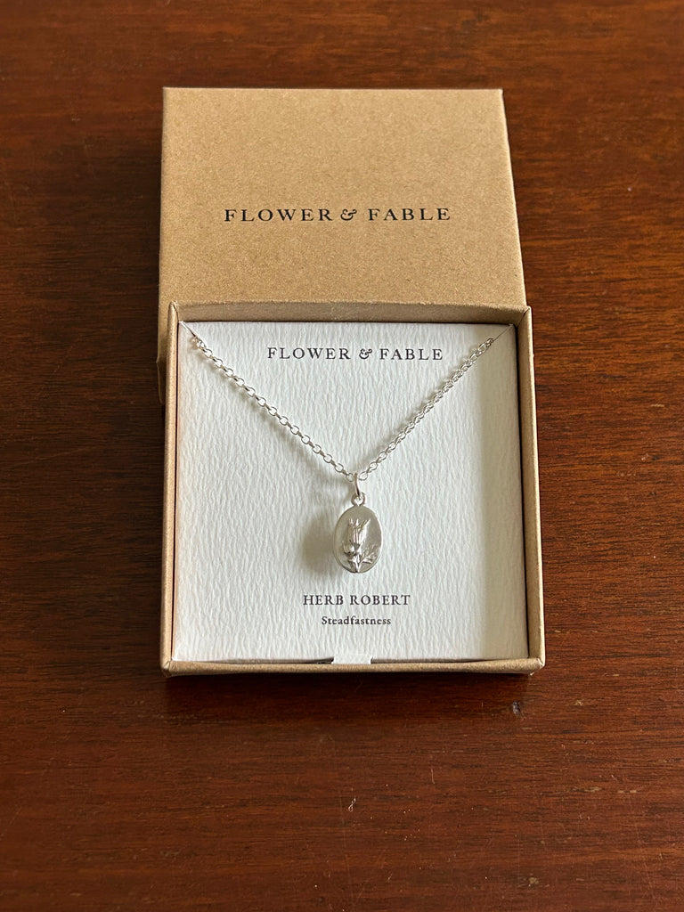 Herb Robert Flower Medal Charm with Belcher chain necklace