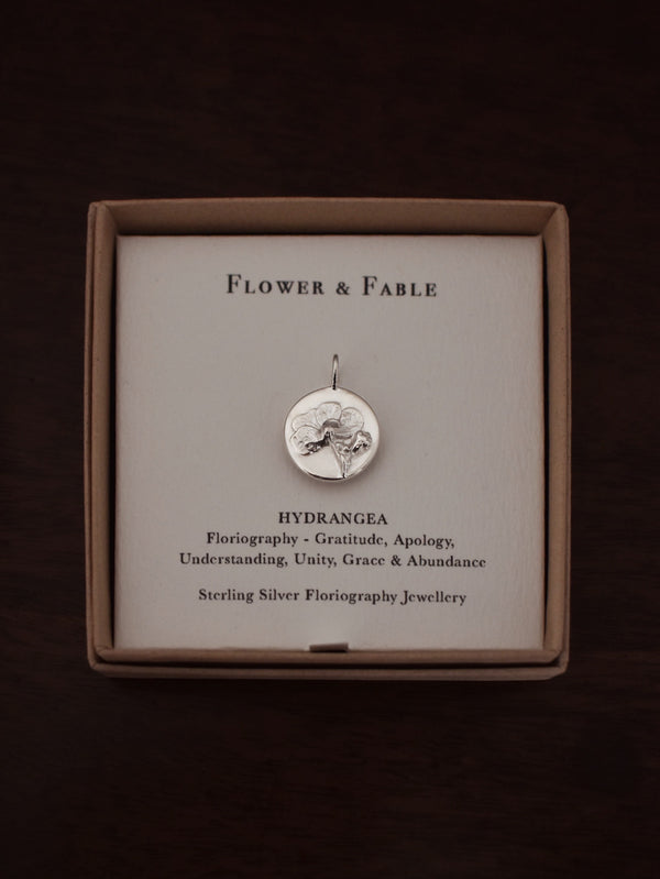 Hydrangea Coin Charm - Sterling Silver