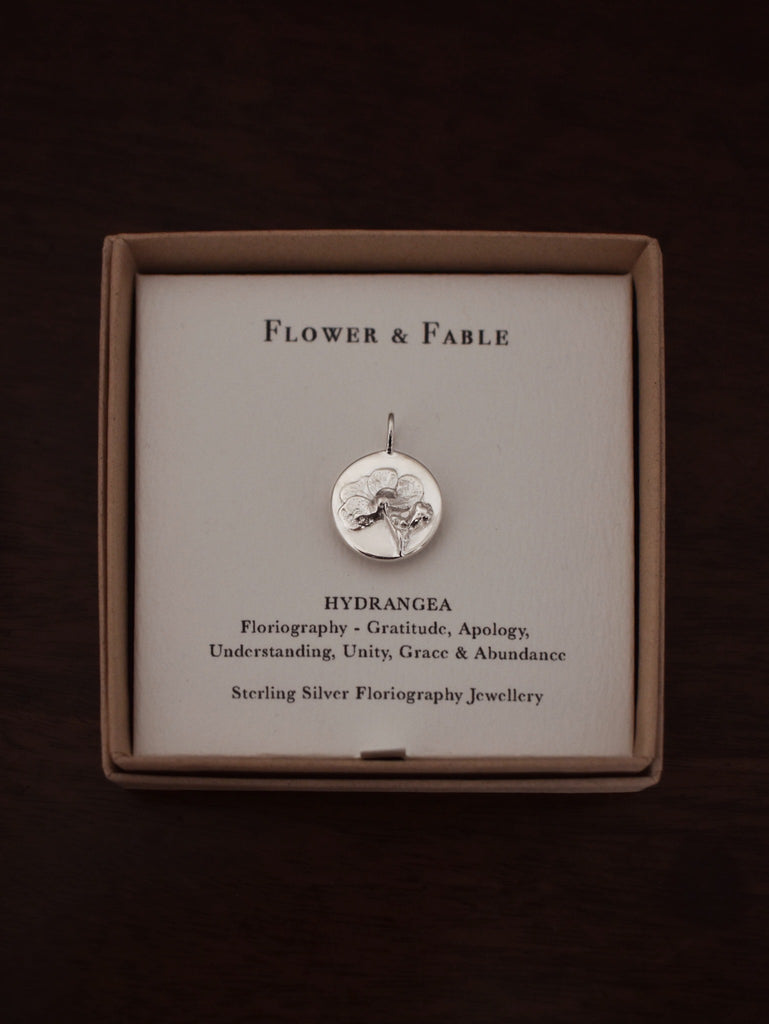 Hydrangea Coin Charm - Sterling Silver
