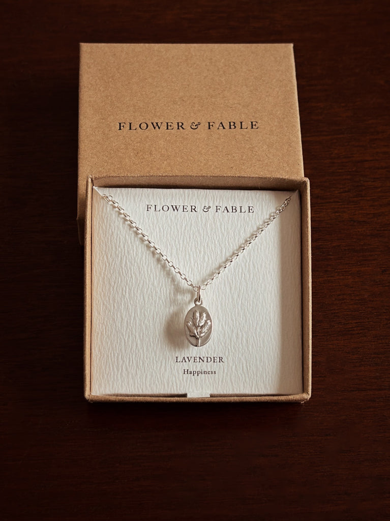 Lavender Flower Medal Charm with Belcher chain necklace