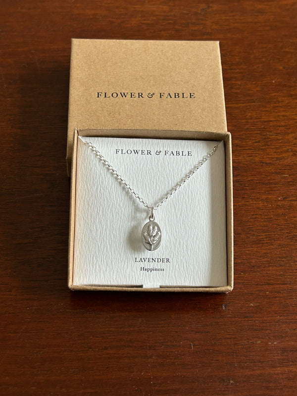 Lavender Flower Medal Charm with Belcher chain necklace