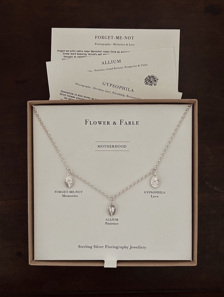 Motherhood Triple Charm Necklace Sterling Silver