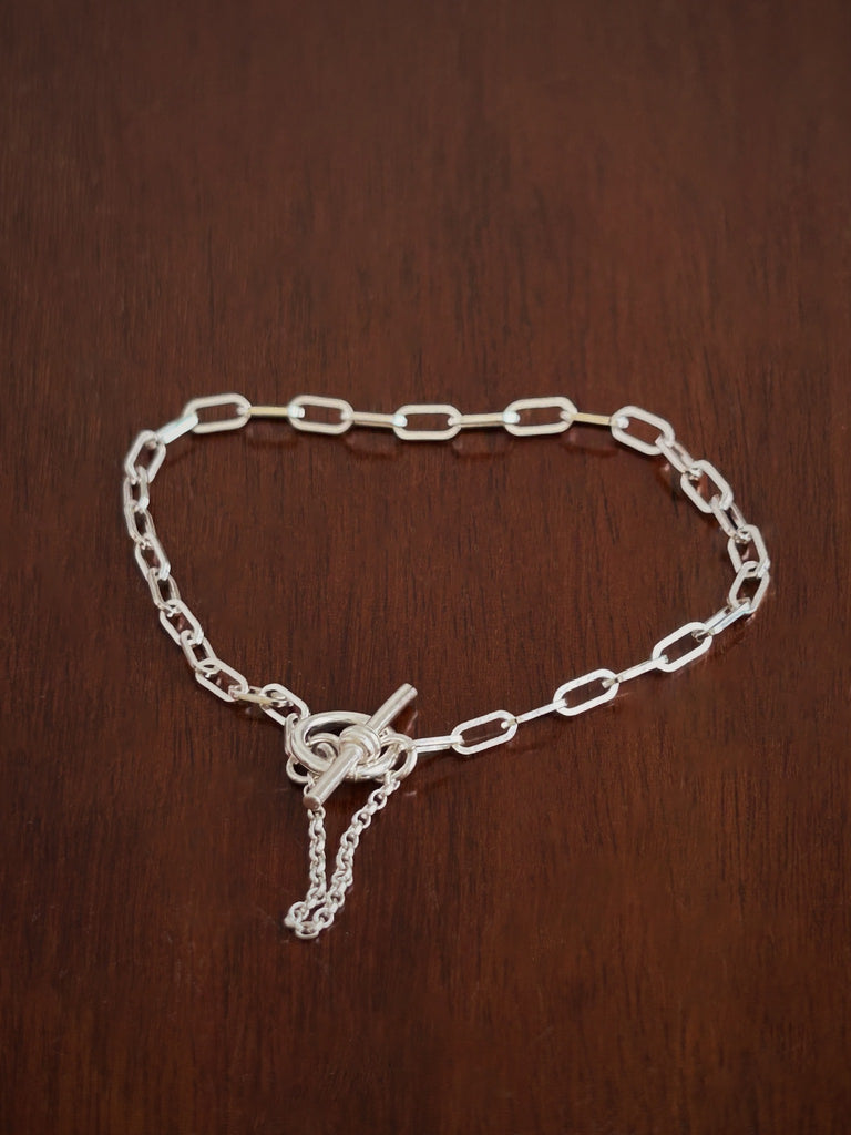 Silver Square Trace Bracelet with a safety chain