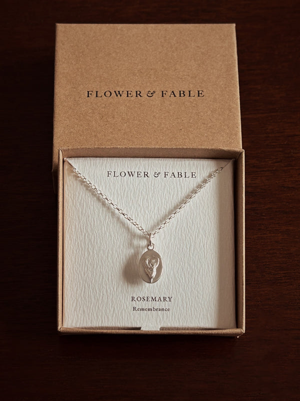 Rosemary Flower Medal Charm with Belcher chain necklace