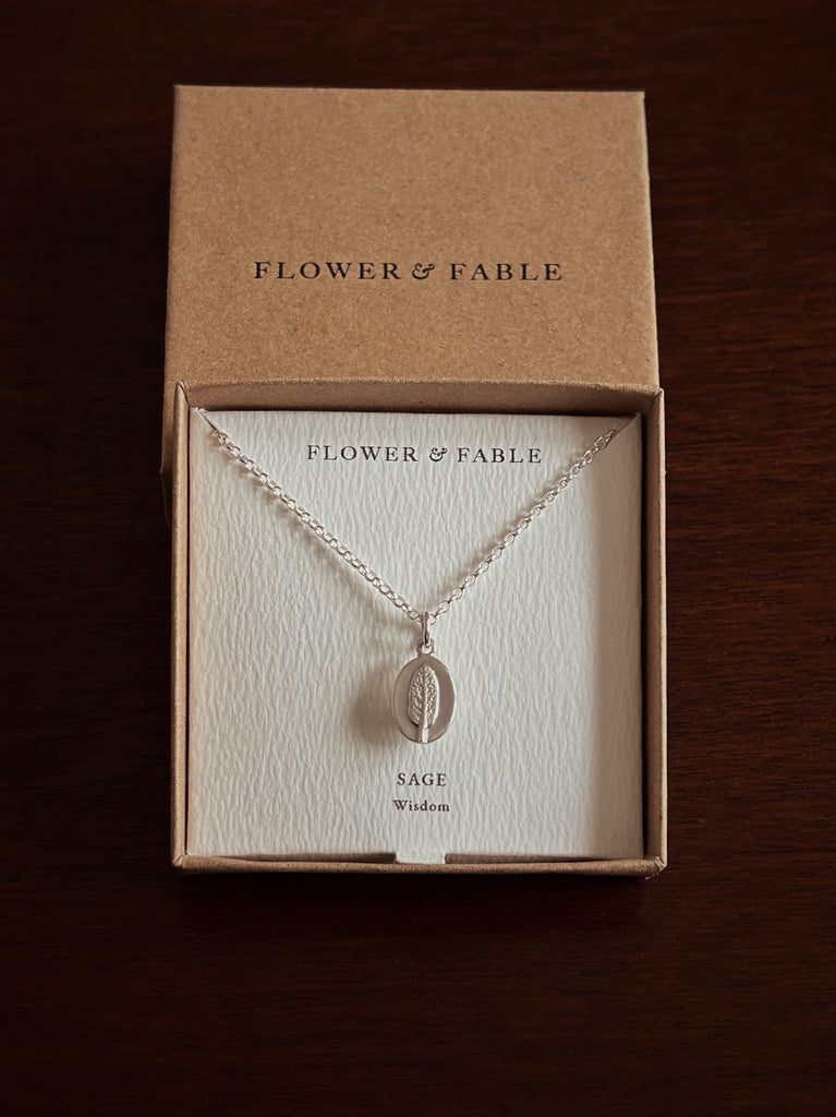Sage Flower Medal Charm with Belcher chain necklace