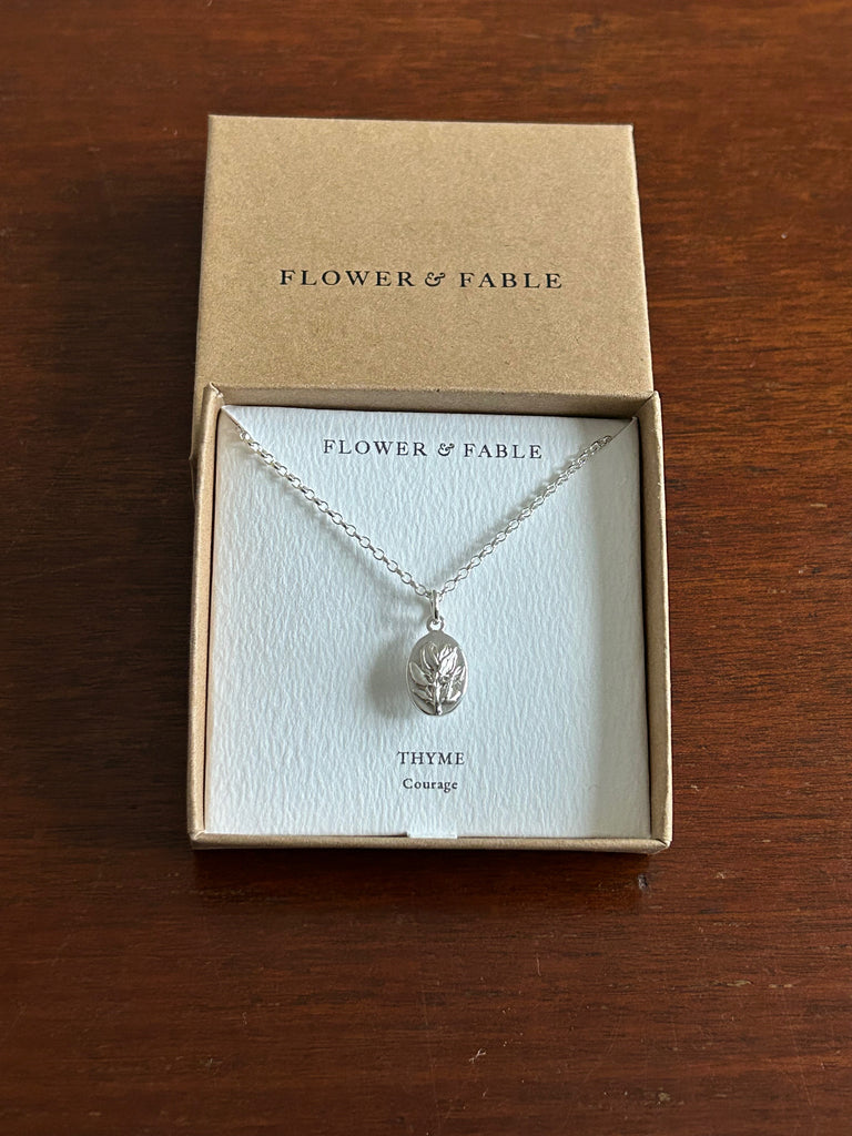 Thyme Flower Medal Charm with Belcher chain necklace