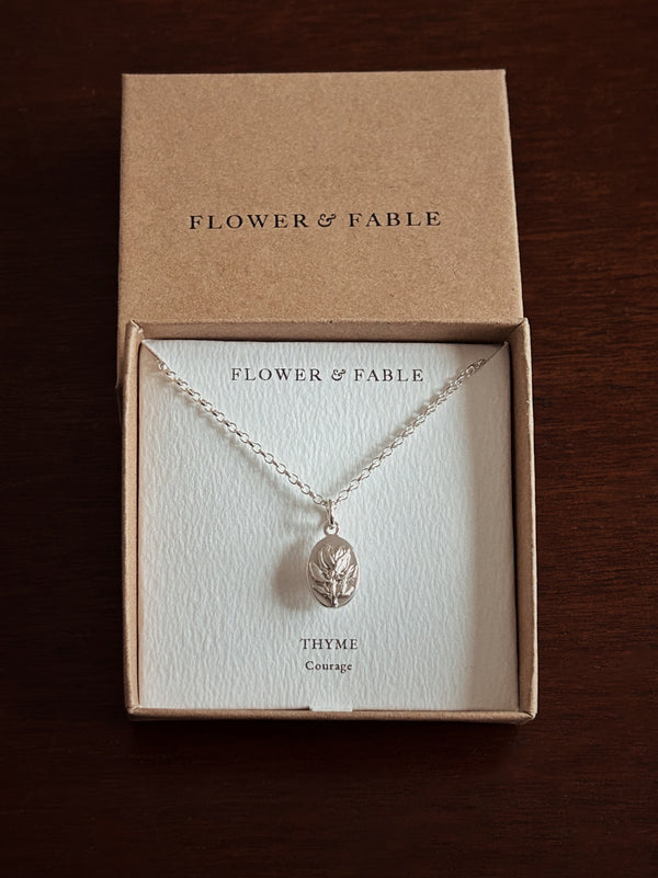 Thyme Flower Medal Charm with Belcher chain necklace