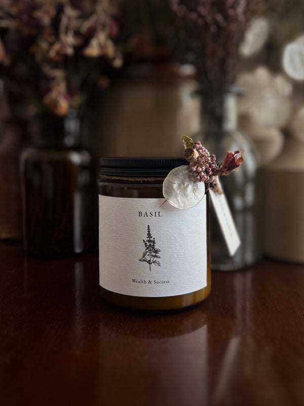 BASIL CANDLE ~ For Wealth & Success - Flower & Fable