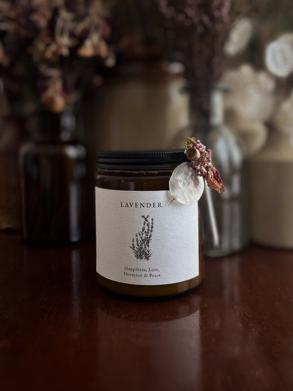 LAVENDER CANDLE ~ For Happiness, Love, Devotion & Peace - Flower & Fable
