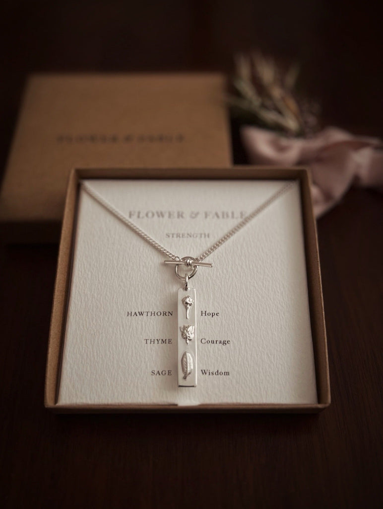 STRENGTH ~ Bar Pendant - Flower & Fable