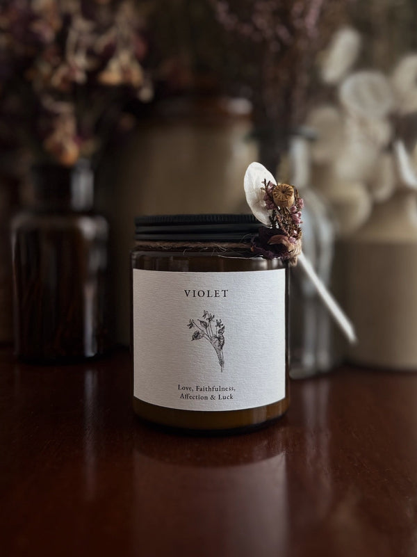 VIOLET CANDLE ~ For Love, Faithfulness, Affection & Luck - Flower & Fable